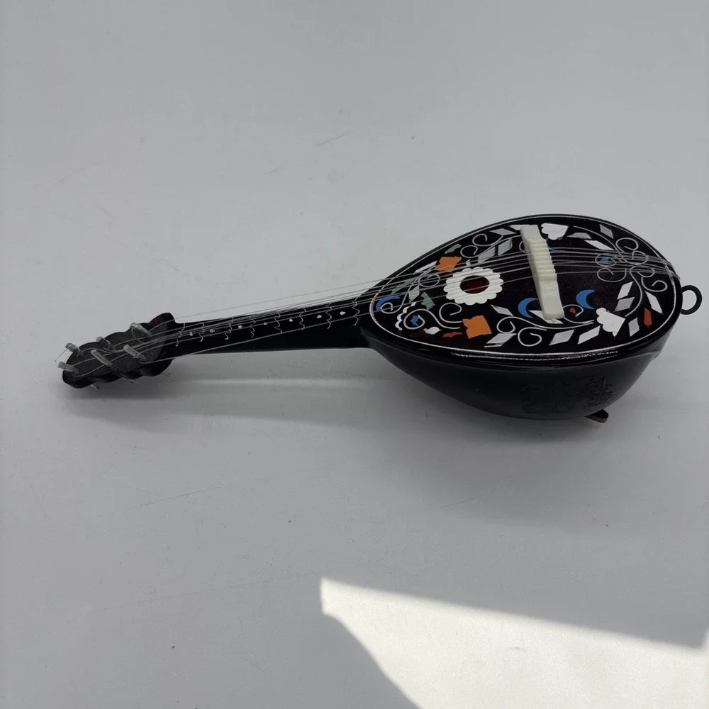 Vintage Italian Mandolin Music Box Inlaid Bakelite Island Of Capri Works